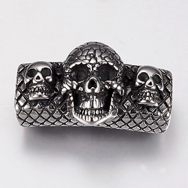 304 Stainless Steel Slide Charms, Rectangle with Skull