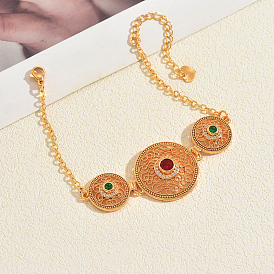 Браслеты из латуни с микропаве и фианитами для женщин, плоские круглые с цветком