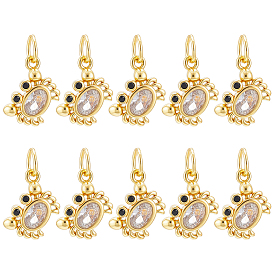 10Pcs Brass Micro Pave Clear Cubic Zirconia Pendants, Crab Charms, Long-Lasting Plated, Cadmium Free & Lead Free, with Jump Ring