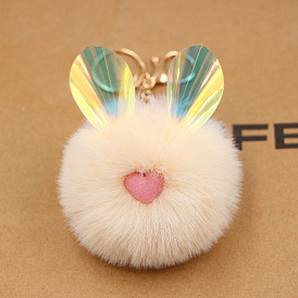 Colorful Changing Ear Rabbit Fur Ball Keychain Pendant for Keys Bags and Backpacks