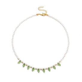 Acrylic Leaf Charm Necklace with Imitation Pearl Beaded for Women