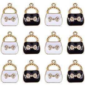 Golden Plated Alloy Pendants, with Enamel and Crystal Rhinestone, Handbag with Bowknot