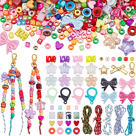 DIY Keychain Making Kit, Including Resin & Acrylic & ABS Plastic Beads, Plastic Lobster Claw Clasp, Alloy Swivel Lobster Claw Clasps, Polyester & Spandex Cord Ropes