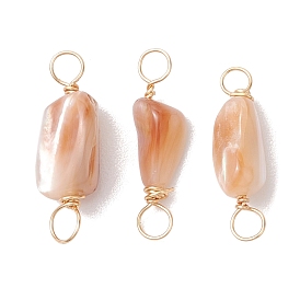 Natural Seashell Nuggets Links Connector Charms, with Copper Wire Double Loops