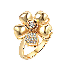 Flower Rotatable Finger Ring for Women, Brass Micro Pave Clear Cubic Zirconia Fidget Spinner Rings