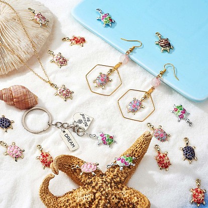 28 Pieces Mixed Colors Turtle Charms Pendant Alloy Turtle Charm Ocean Animal Pendant for Jewelry Necklace Earring Making Crafts
