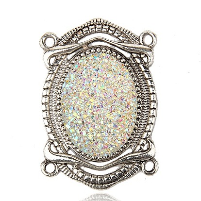 Composants en alliage de lustre de résine liens, ovale, argent antique, 64x43x8.5mm, Trou: 4mm
