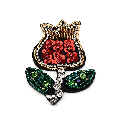 Computergesteuerte Stickerei Stoff zum Aufbügeln / Aufnähen von Patches, Kostüm-Zubehör, Applikationen, mit Pailletten, Strass und Glasperlen, Rose