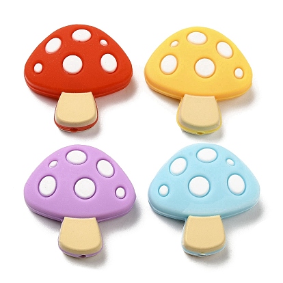 Mushroom Food Grade Eco-Friendly Silicone Focal Beads, Chewing Beads For Teethers, DIY Nursing Necklaces Making