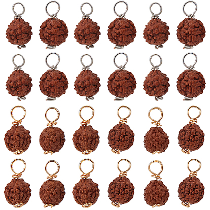 80шт 2 цвета круглые подвески из натурального дерева, сиенна рудракша прелести, с медной проволокой