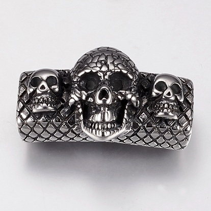 304 Stainless Steel Slide Charms, Rectangle with Skull