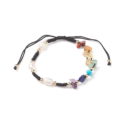 Браслеты из плетеных бусин из натуральной и синтетической смешанной каменной крошки, браслет из бисера из натурального культивированного пресноводного жемчуга из латуни для мужчин и женщин