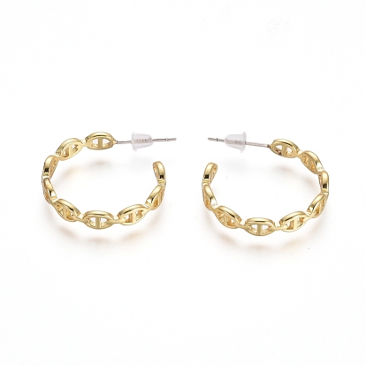 Semicircular Brass Stud Earrings, Half Hoop Earrings, with 925 Sterling Silver Pin and Plastic Ear Nuts, Long-Lasting Plated, Oval