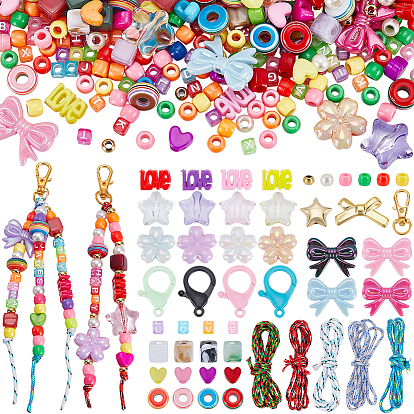 DIY Keychain Making Kit, Including Resin & Acrylic & ABS Plastic Beads, Plastic Lobster Claw Clasp, Alloy Swivel Lobster Claw Clasps, Polyester & Spandex Cord Ropes