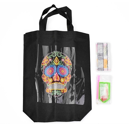 DIY Diamond Painting Handbag Art Kits, Reusable Shopping Tote Cloth Bag, for Woman Home Organizer Craft, Skull Pattern