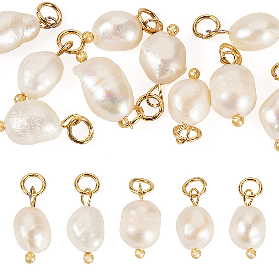 10 шт. Подвески из натурального культивированного пресноводного жемчуга., двухсторонние полированные подвески с 304 петлями из нержавеющей стали, цвет морской раковины