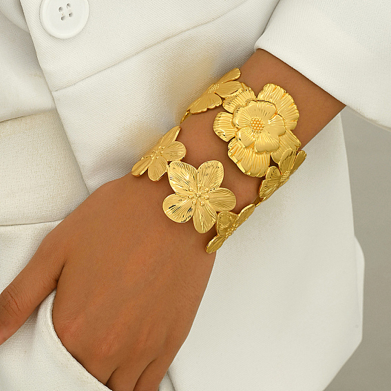 Роскошный латунный браслет-манжета с цветком для вечеринок и мероприятий