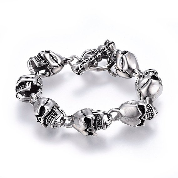 Retro 304 Stainless Steel Link Bracelets, with Toggle Clasps Clasps, Skull