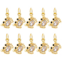 10Pcs Brass Micro Pave Clear Cubic Zirconia Pendants, Crab Charms, Long-Lasting Plated, Cadmium Free & Lead Free, with Jump Ring