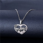 Mother's Day 304 Stainless Steel Flower Mama Heart Cutout Pendant Necklaces for Women, Tarnish Free