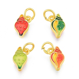 Alloy Enamel Charm, with Jump Rings, Matte Gold Color, Conch