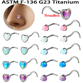 G23 кольца для носа из титана и искусственного опала в форме рыбы/L, круглые/сердечные украшения для пирсинга носа для женщин, цвет нержавеющей стали