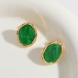 Fashionable Green Resin Earrings for Women - 14K Gold Plated Copper Ear Jewelry with Trendy OL Style