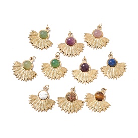 Natural Gemstone Pendants, with Ion Plating(IP) Golden Plated 304 Stainless Steel Findings, Fan Shape