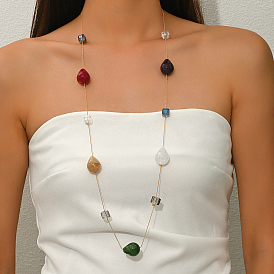 Геометрические акриловые кубы-слезы и железные звенья цепи длинные ожерелья для женщин, золотые