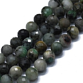 Natural Emerald Quartz Beads Strands, Faceted(64 Facets), Round