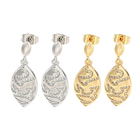 Leaf Brass Pave Clear Cubic Zirconia Dangle Stud Earrings