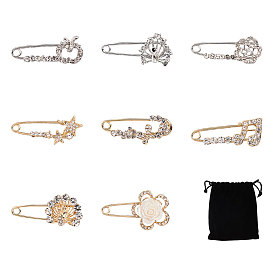 NBEADS Platinum Plated Alloy Brooches, with Rhinestone, Mix Shapes