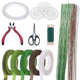 Floral Arrangement Kits, with Floral Tools, Ball Head Pins, Adhesive Tapes, Bouquet Stem Wrap Florist Wire, Floriculture Paper Wire,Scissor, Jewelry Pliers, One-sided floriculture Tape