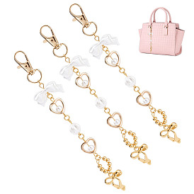 3 шт. подвесные украшения из сплава в виде банта, с застежками-карабинами, искусственным жемчугом и акрилом