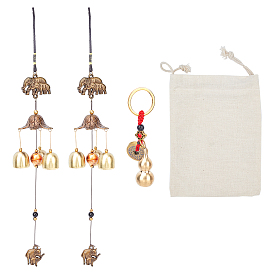 Nbeads 4Pcs DIY Keychain Hanging Ornaments Kits, Including Iron Wind Chimes, Zinc Alloy Copper Cash Keychains