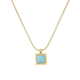 304 Stainless Steel & Synthetic Turquoise Square Pendant Necklaces, Long-Lasting Plated