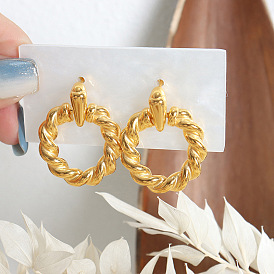 Retro Twisted Hoop Earrings for Women, Minimalist and Chic Gold Plated Stainless Steel Jewelry