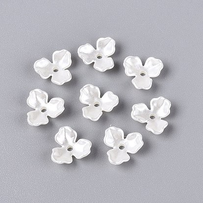 ABS Plastic Imitation Pearl Bead Caps, 3-Petal Flower