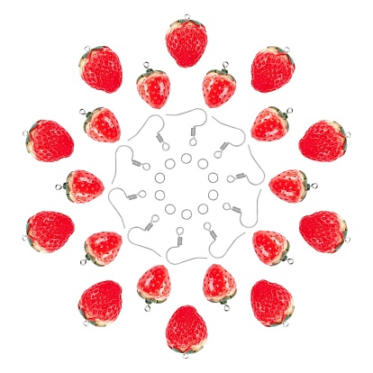 Kits de fabrication de boucles d'oreilles pendantes en résine à faire soi-même, 20 pendentifs en résine de fraise, anneaux de saut en fer et crochets de boucle d'oreille