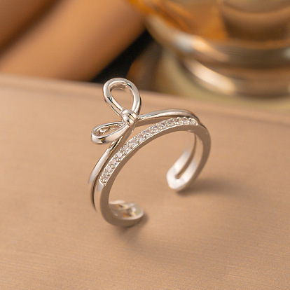 Anillos abiertos de latón con micro pavé de circonita cúbica, oro / platino