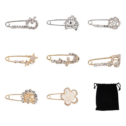 Platinum Plated Alloy Brooches, with Rhinestone, Mix Shapes