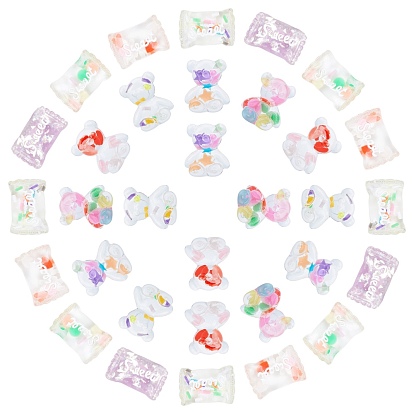 Transparent Resin Cabochons, with Polymer Clay, Bear & Candy