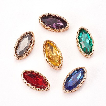 Шить на горный хрусталь, многожильных ссылки, стекло горный хрусталь, с латунной фурнитурой , аксессуары для одежды, граненые, лошадиный глаз , золотые