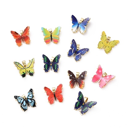 Opaque Resin Pendants, Butterfly Charm, with Real 18K Gold Plated Brass Findings, Cadmium Free & Lead Free