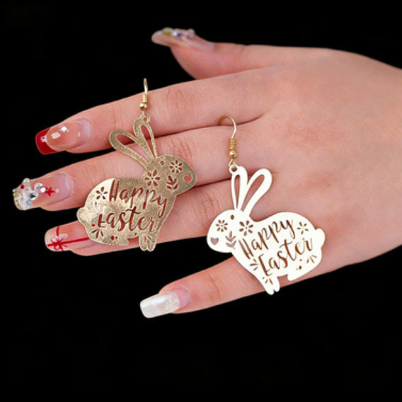 Пасхальные латунные серьги-подвески, кролик