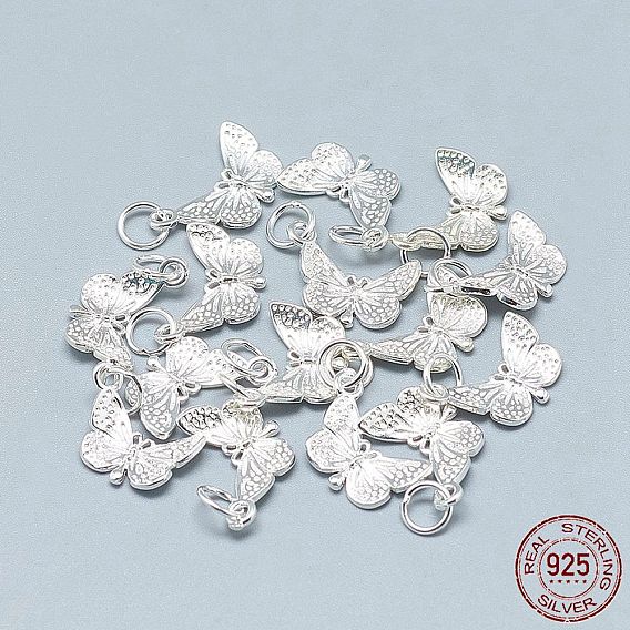 925 Sterling Silver Pendants, with 925 Stamp, with Jump Ring, Butterfly