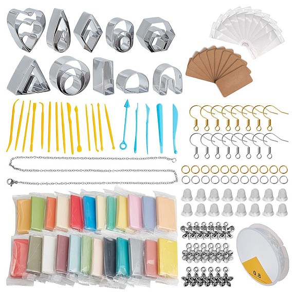 DIY Clay Tool Kits, Plastic Clay Sculpture Tools, Detail Texture Tool, Jump Rings, Plastic Ear Nuts, Alloy Charms