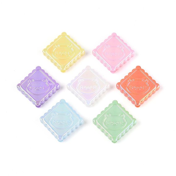 Непрозрачные акриловые бусины с УФ-покрытием, радужный, ромб в форме кошки