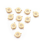 Brass Micro Pave Cubic Zirconia Links, Cadmium Free & Lead Free, Flat Round with Star