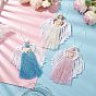 3Pcs 3 Colors Handmade Macrame Cotton Angel Hanging Ornaments, with Wood Beads